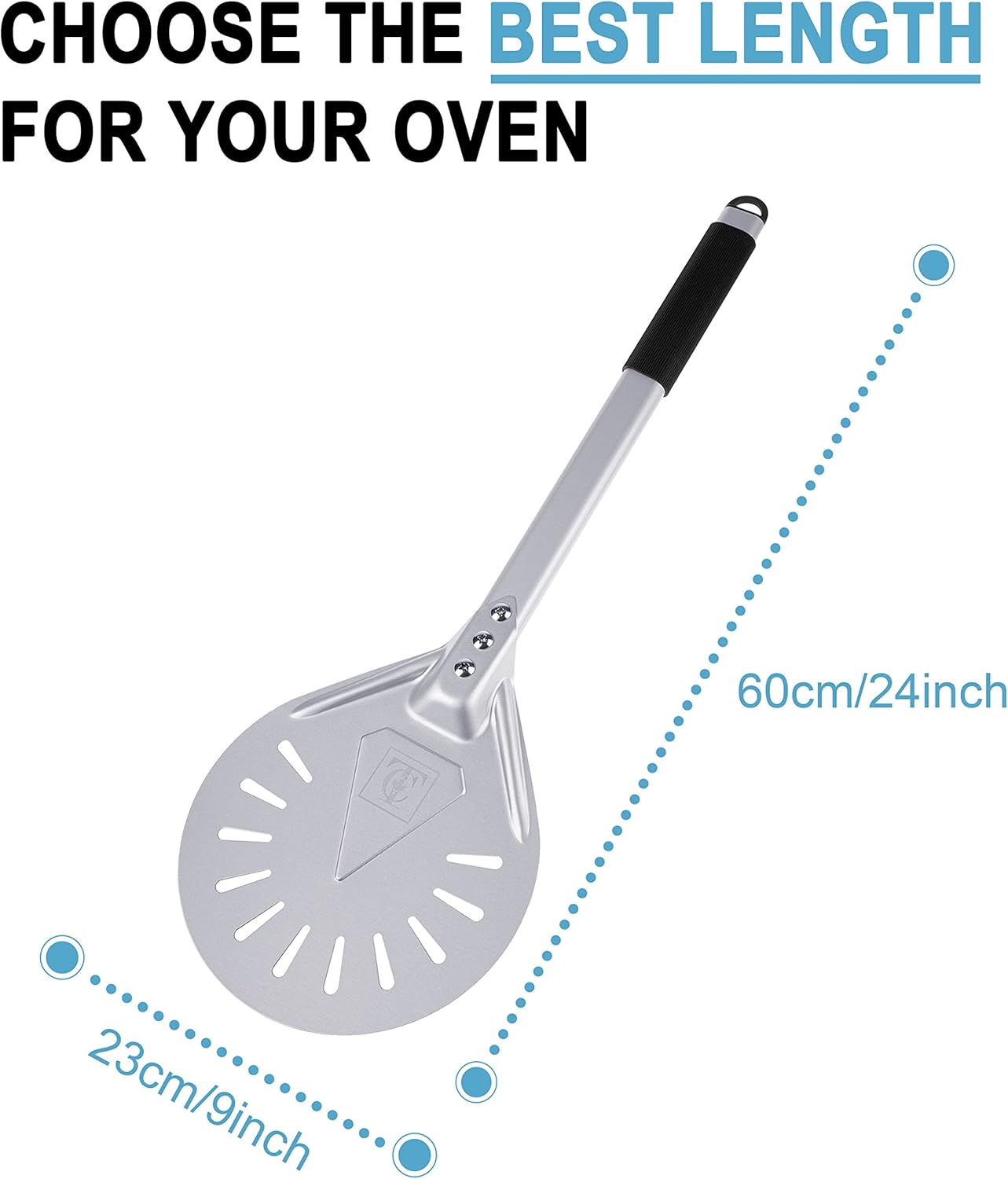 Pizza Turning Peel-Premium Pizza Paddle with Non-Slip Rubber-Covered Handle –Heavy-Duty Turning Peel with Aluminum Plate – Ergonomic and Lightweight Design (9-Inch)