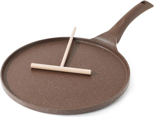 SENSARTE Nonstick Crepe Pan, Swiss Granite Coating Dosa Pan Pancake Flat Skillet Tawa Griddle 12-Inch with Stay-Cool Handle, Induction Compatible (Toffee Brown)