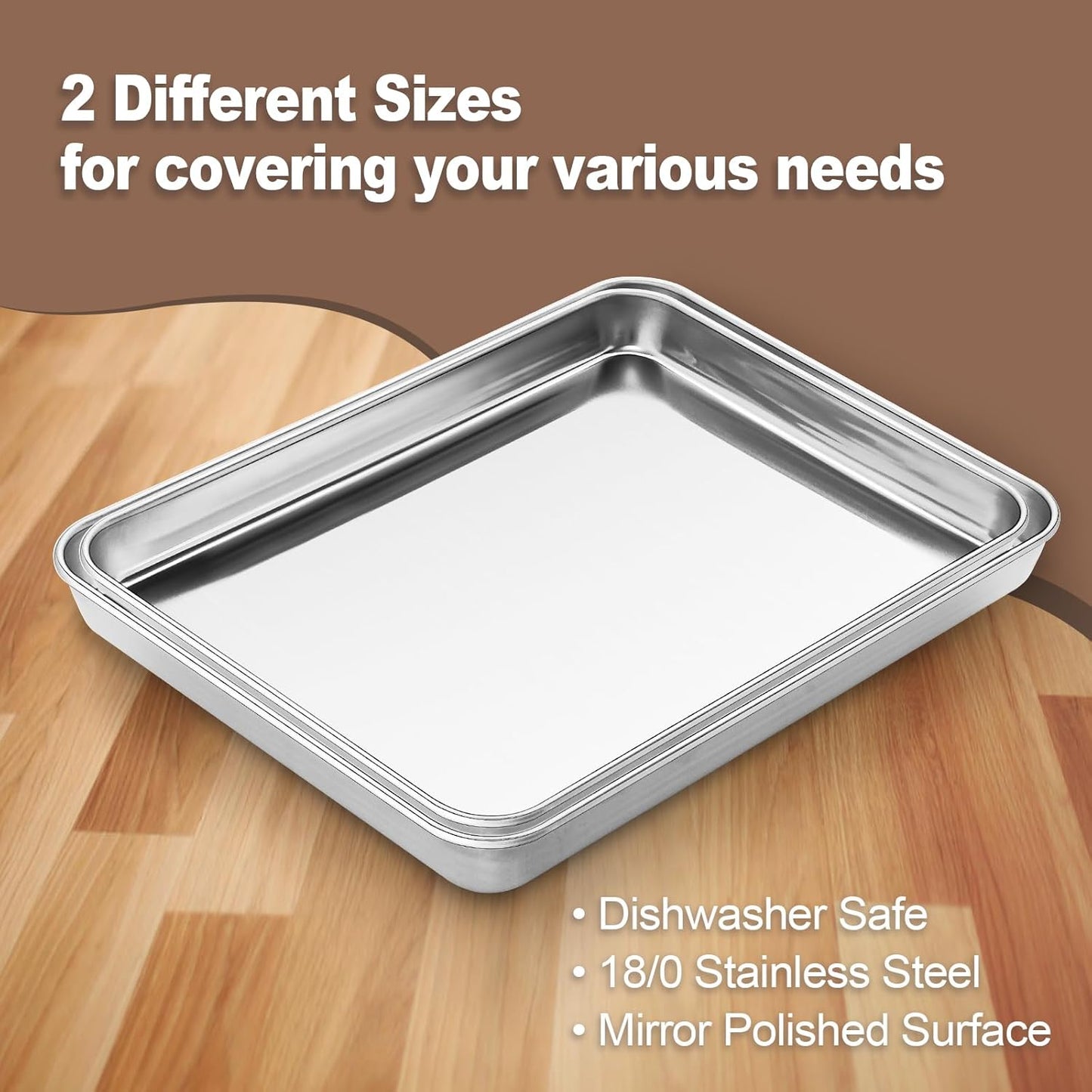 Baking Sheets Set of 2, HKJ Stainless Steel Cookie Sheet Baking Sheet Pan, 12inch/16inch Toaster Oven Pans, Non Stick & Rust Resistant & Easy Clean