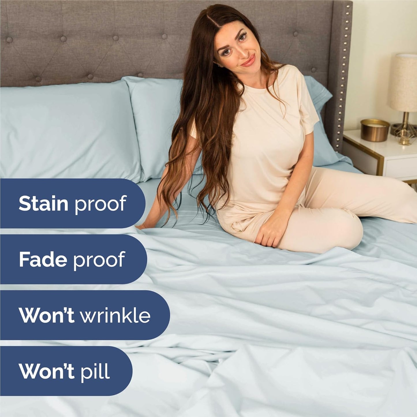 King Size 4 Piece Sheet Set - Comfy Breathable & Cooling Bed Sheets Set - Hotel Luxury Bedding for Women, Men, Kids, Teens, Boys & Girls - Deep Pockets, Ultra-Soft, Wrinkle Free - Oeko-Tex - Ice Blue