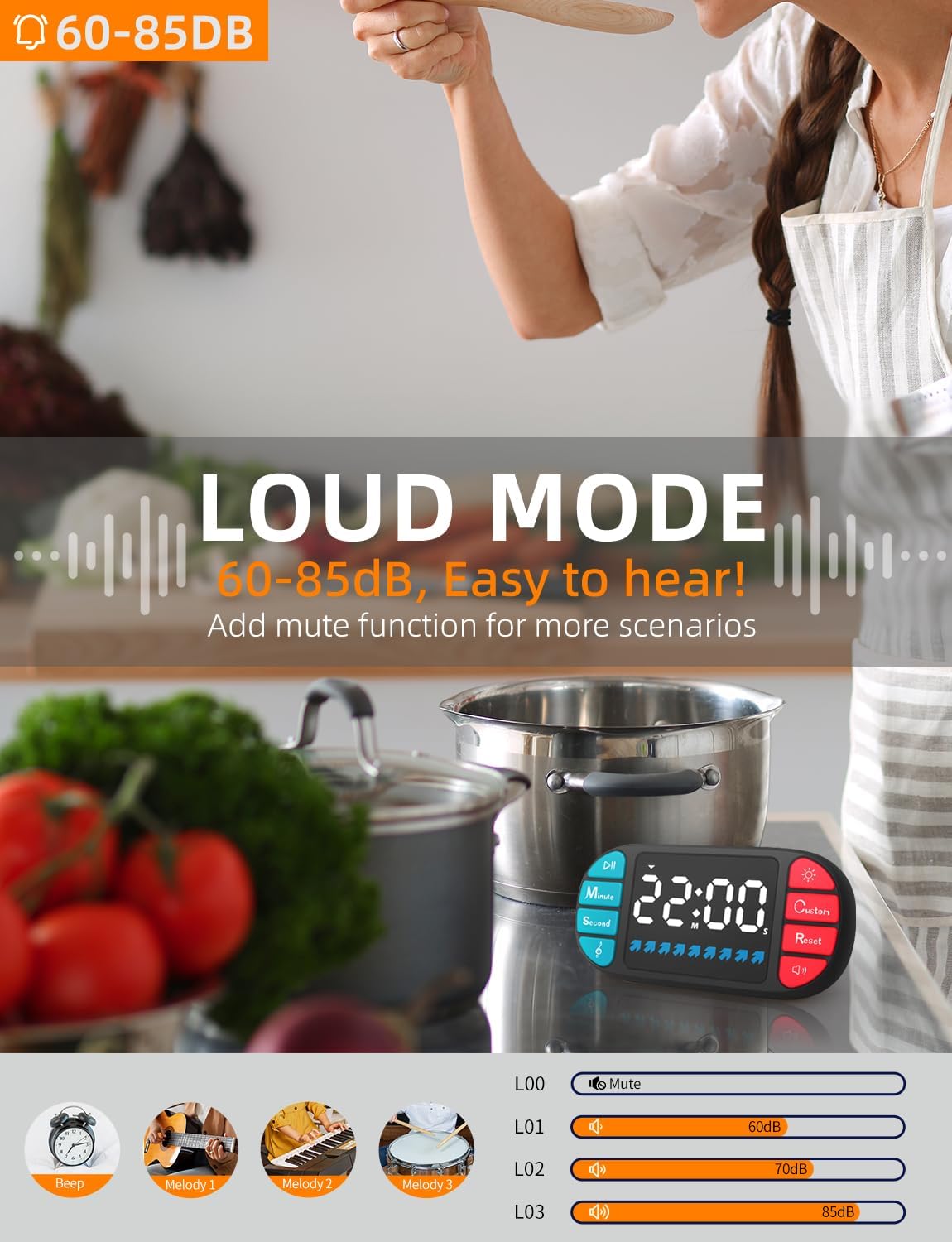 DOOMAY Digital Kitchen Visual Timer: 3.6'' Large LED Display, Magnetic, 3 Brightness, 4 Alarms, 4 Volume, Memory Function, Countdown Count up for Cooking, Classroom, Gym, AAA Battery Included (Black)