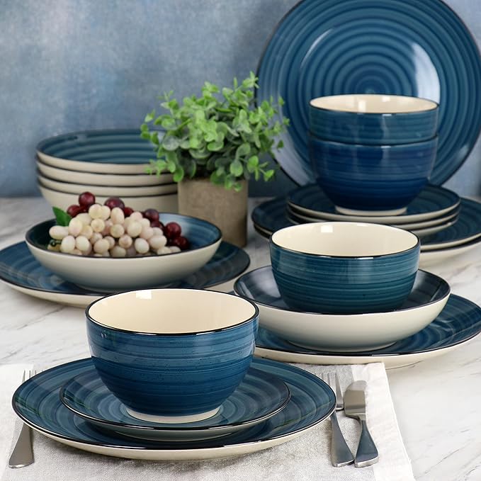 Elama Gia 24 Piece Stoneware Dinnerware Set (Dark Blue)