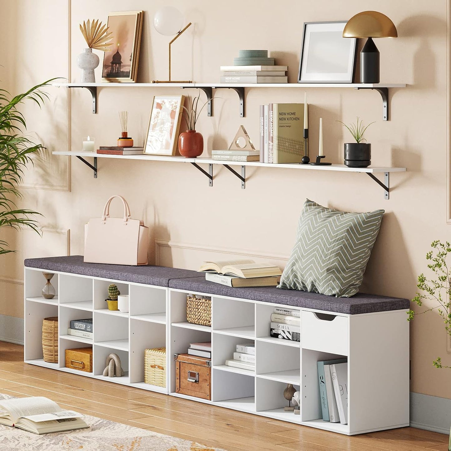 DINZI LVJ Long Wall Shelves, 39.4Inch Wall Mounted Shelves Set of 2, Extra Large Floating Storage Ledges with Sturdy Metal Brackets for Living Room, Bathroom, Bedroom, Kitchen, White