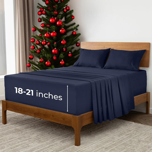 Mellanni Extra Deep Full Sheets - 4 PC Iconic Collection Bedding - Hotel Luxury, Ultra Soft, Cooling Bed Sheets - Wrinkle, Fade, Stain Resistant (Full, Navy Blue)