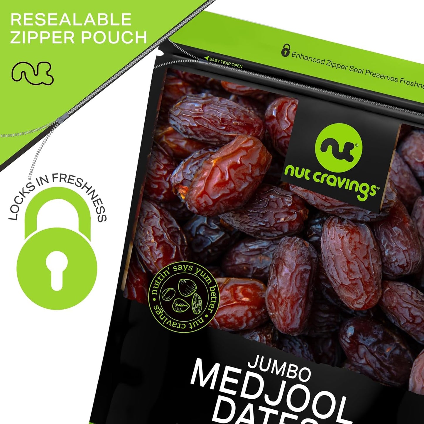 NUT CRAVINGS - Sun Dried Jumbo Medjool Dates, No Sugar Added (16oz, 1 LB) Bulk Dry Fruits Packed Fresh in Resealable Bag - Sweet Healthy Snack, Naturally Grown, Vegan, Kosher