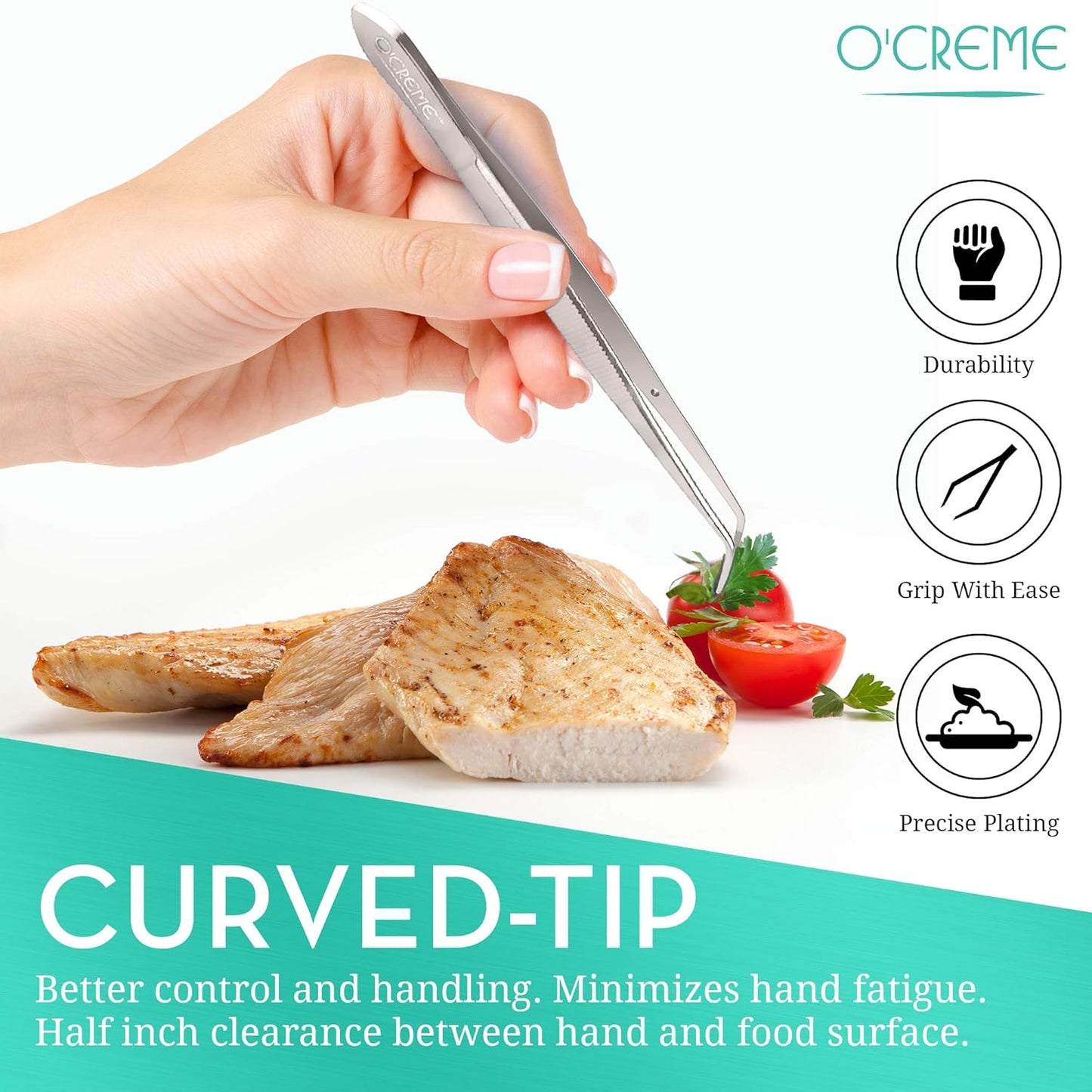 O'Creme Curved Tweezers 6.25 Inch Fine-Point Stainless Steel, Silver