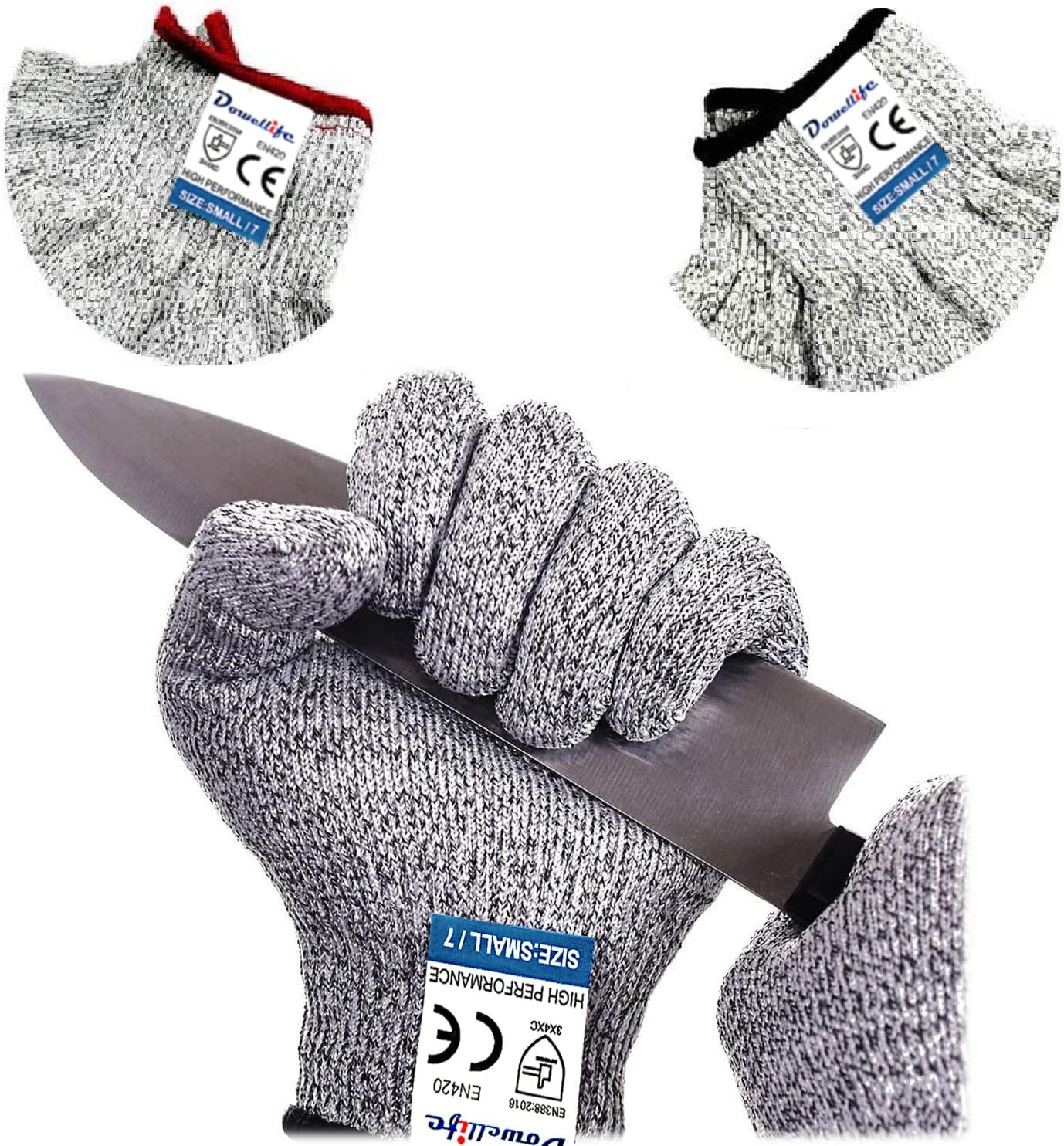 Dowellife Cut Resistant Gloves Food Grade Level 5 Protection, Safety Kitchen Cuts Gloves for Oyster Shucking, Fish Fillet Processing, Mandolin Slicing, Meat Cutting and Wood Carving. (Medium-2 Pairs)