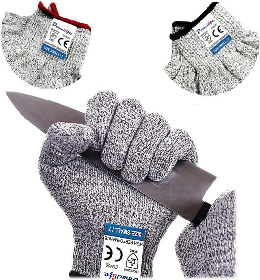 Dowellife Cut Resistant Gloves Food Grade Level 5 Protection, Safety Kitchen Cuts Gloves for Oyster Shucking, Fish Fillet Processing, Mandolin Slicing, Meat Cutting and Wood Carving. (Medium-2 Pairs)