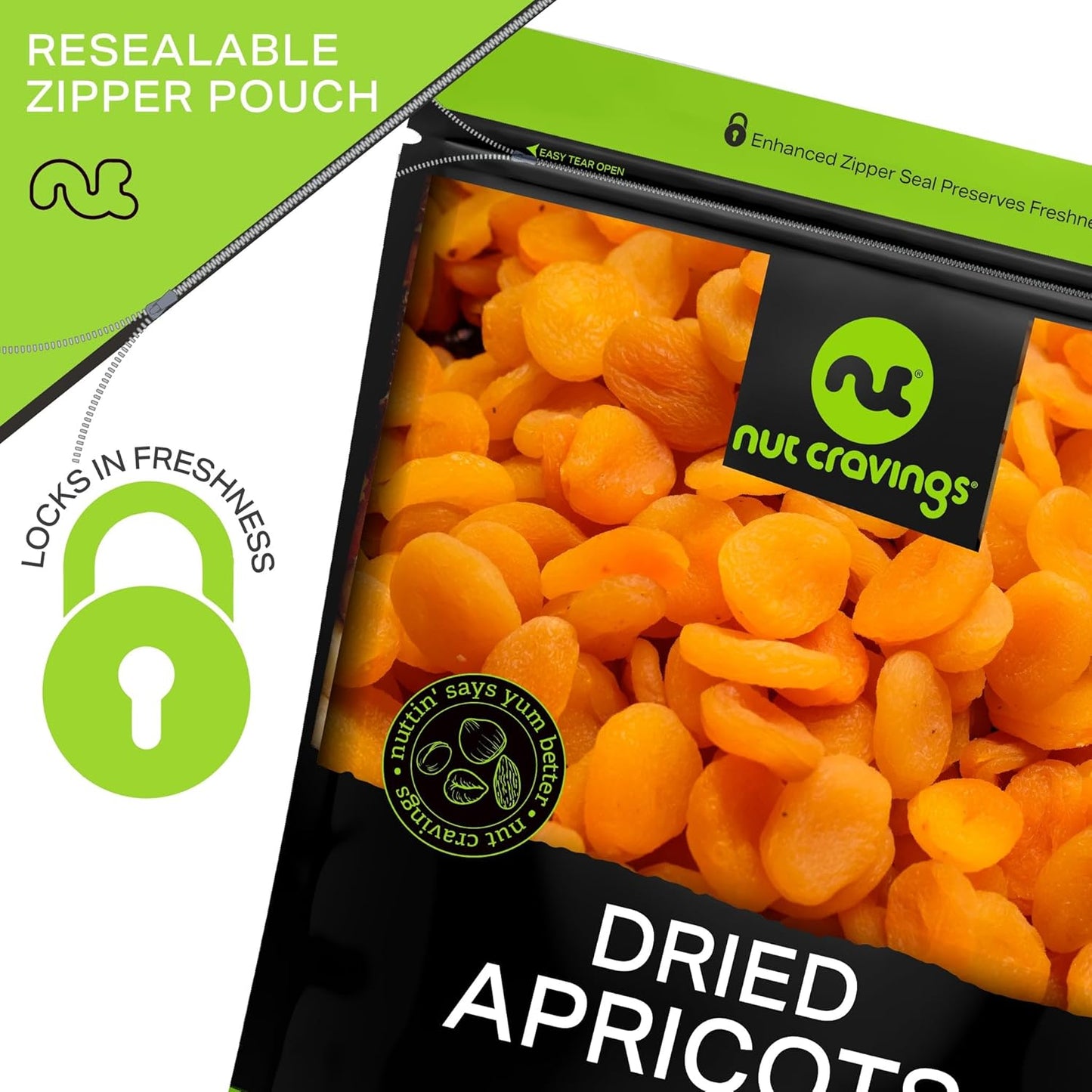 NUT CRAVINGS - Sun Dried Turkish Apricots, No Sugar Added (8oz, 1 Pack) Bulk Dry Fruits Packed Fresh in Resealable Bag - Sweet Healthy Snack, Naturally Grown, Vegan, Kosher