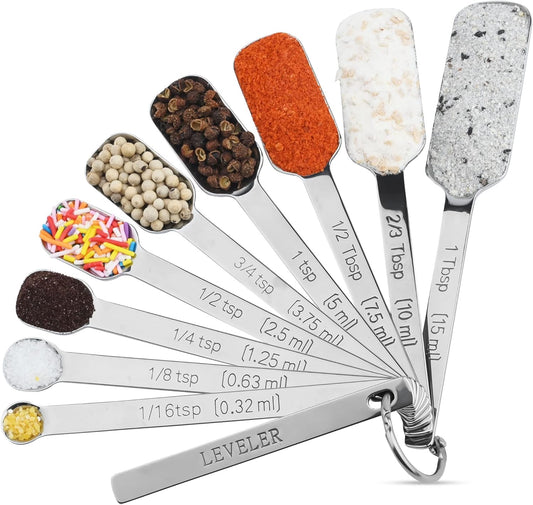 Smithcraft Measuring Spoons Set of 9 with Leveler, Metric & US 18/8 Stainless Steel Measuring Spoons Set for Baking&Kitchen, Metal Long Handle Measuring Spoon for Spice, Nesting Measure Spoon Fit Jar