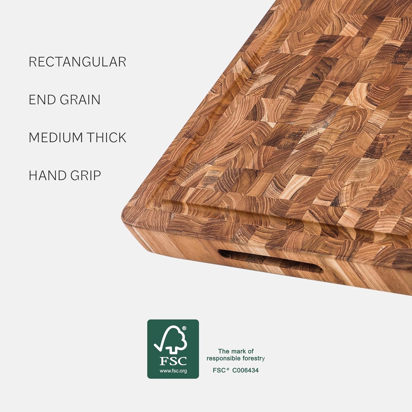 Teakhaus Butcher Block Cutting Board - Medium Thick Cutting Board with Juice Groove - Teak End Grain Wood - Knife Friendly - FSC Certified
