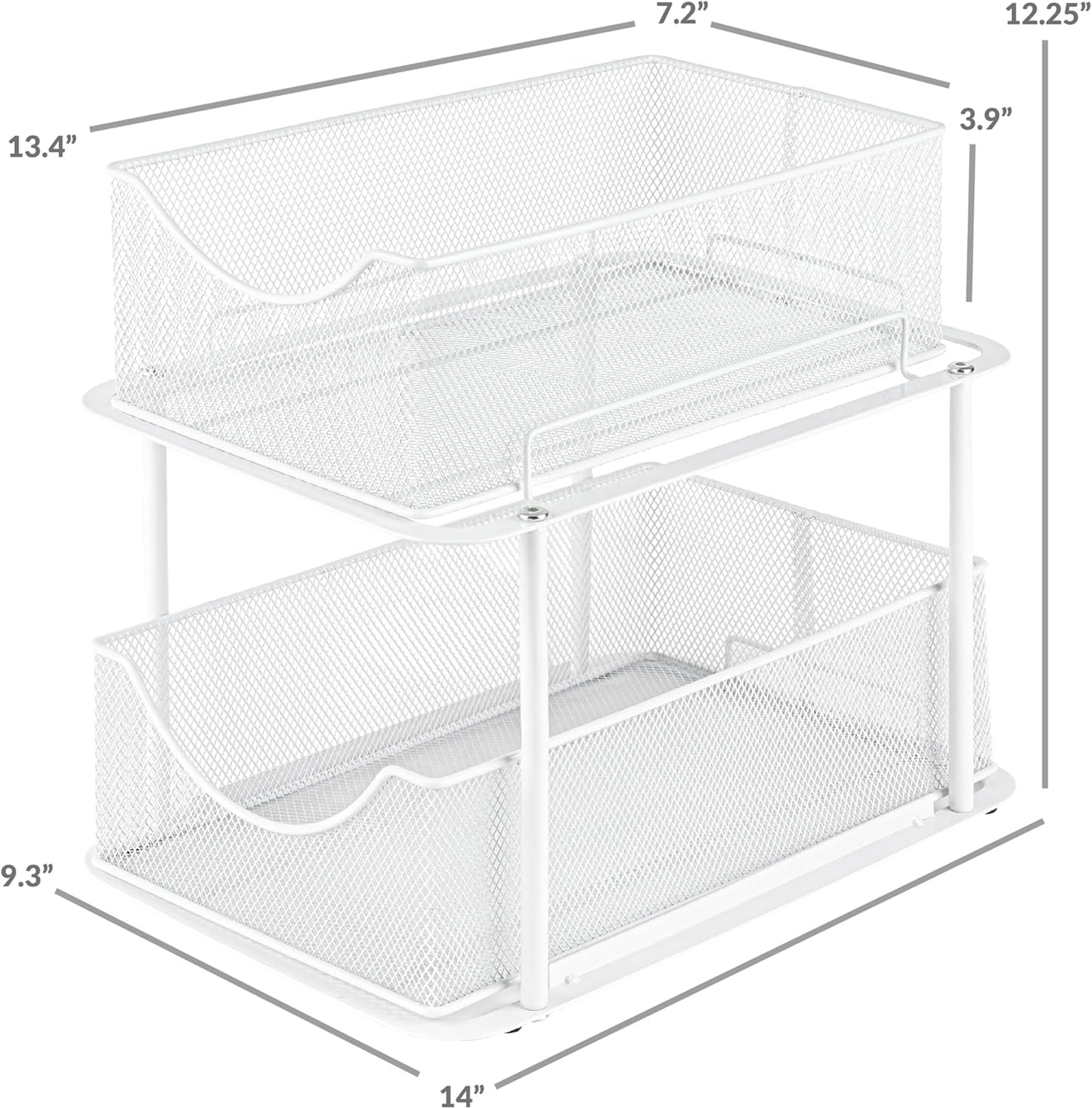 Sorbus 2 Tier Under Sink Bathroom Organizers and Storage, Strong Steel Mesh Sliding Drawers for Enhanced Bathroom Storage Ideal Bathroom Organization and Storage & Under Kitchen Sink Organizer (White)