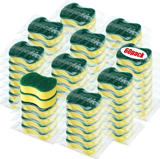 Tanlade 60 Pcs Individually Wrapped Sponges Kitchen Bulk Non Scratch Scouring Sponges for Dishes Household Cleaning Travel Apartments Hotel Car