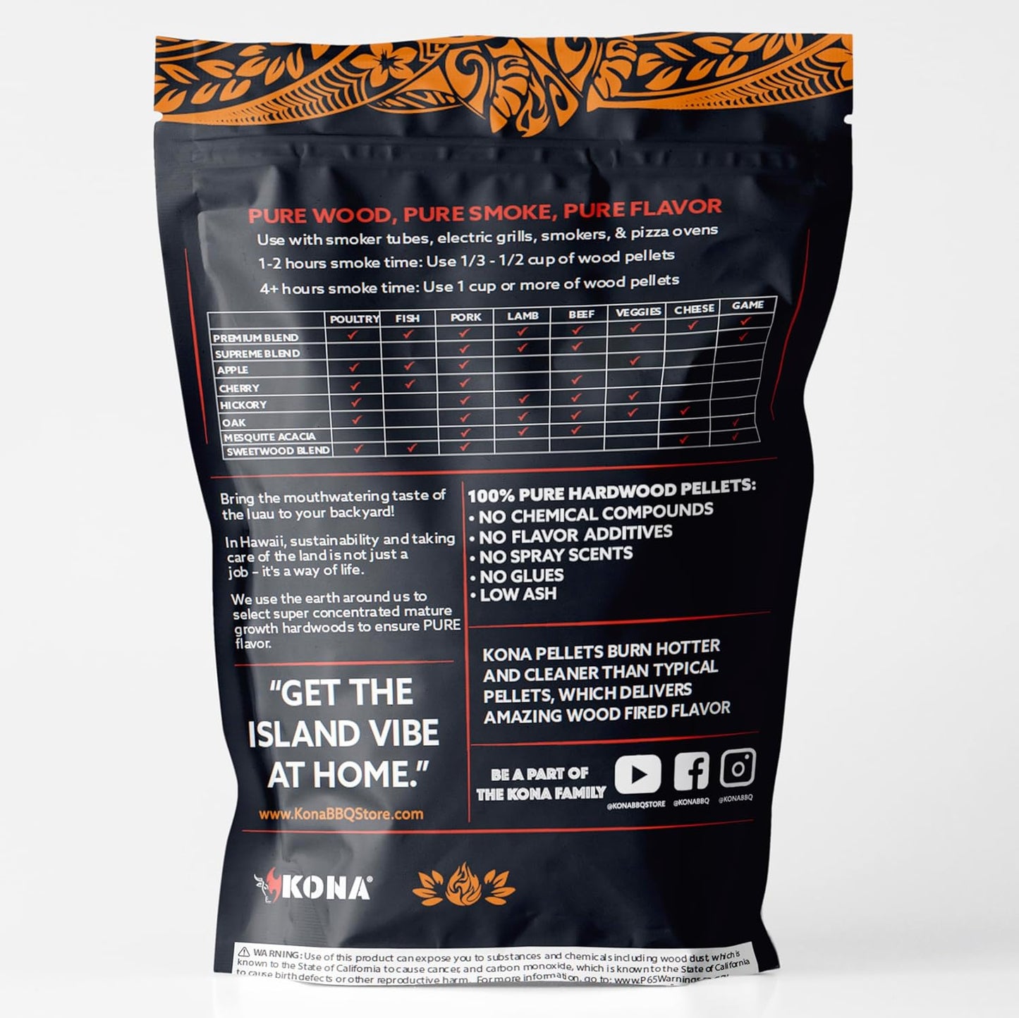 Kona 100% Mesquite Acacia Wood Pellets - Concentrated, Pure, Old Growth Hardwood Grilling Pellets - for BBQ, Smoker Tubes, Grills - 8 lbs 100% Mesquite Acacia Bold Red Meat Smoke