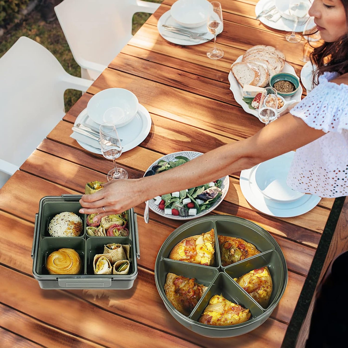 Divided Serving Tray with Lid, Removable Divided Platter Snack Box, Food Storage Charcuterie Containers with 5 Compartments for Christmas Party, Veggies, Snack, Fruit, Nuts, Candy, Cracker, Chip