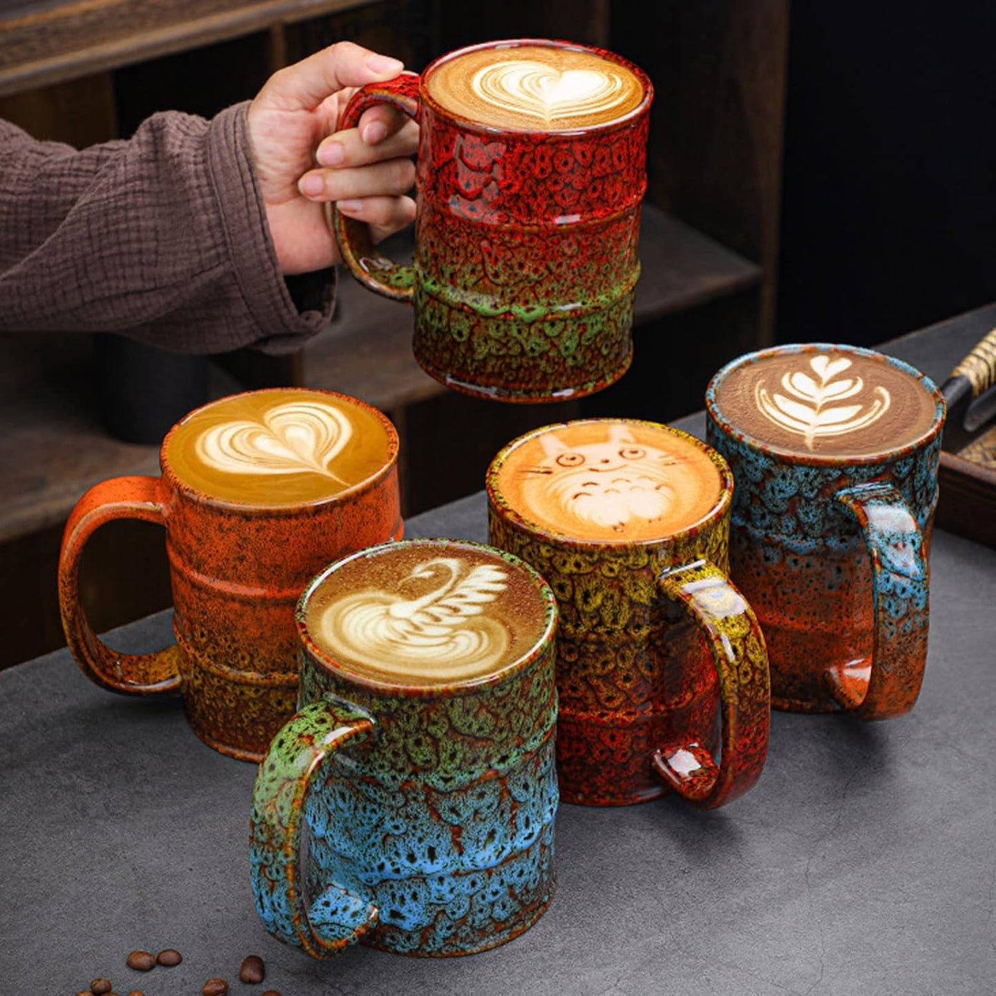 Blue and Brown 20 oz Ceramic Coffee Mugs - Large, Dishwasher and Microwave Safe, Perfect for Office and Home