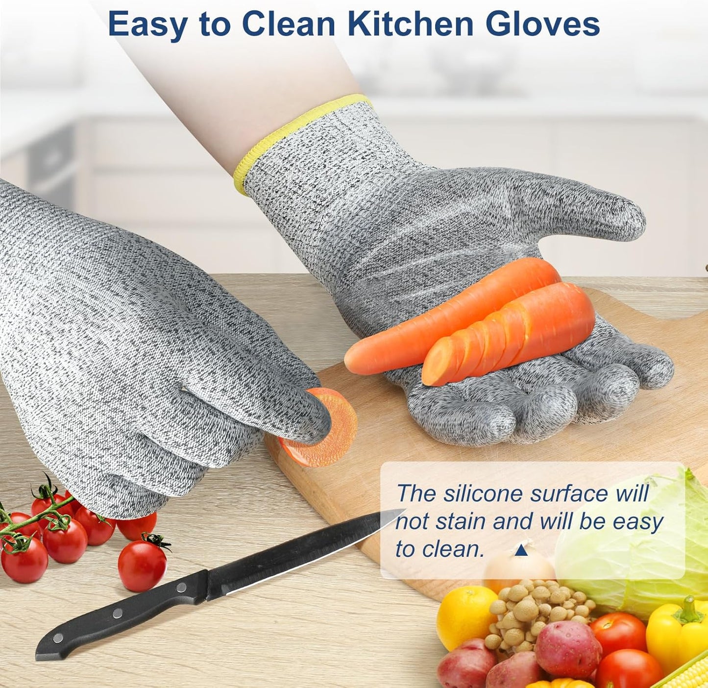 Dowellife Level 5 Silicon Cut Resistant Gloves (Medium), Grey