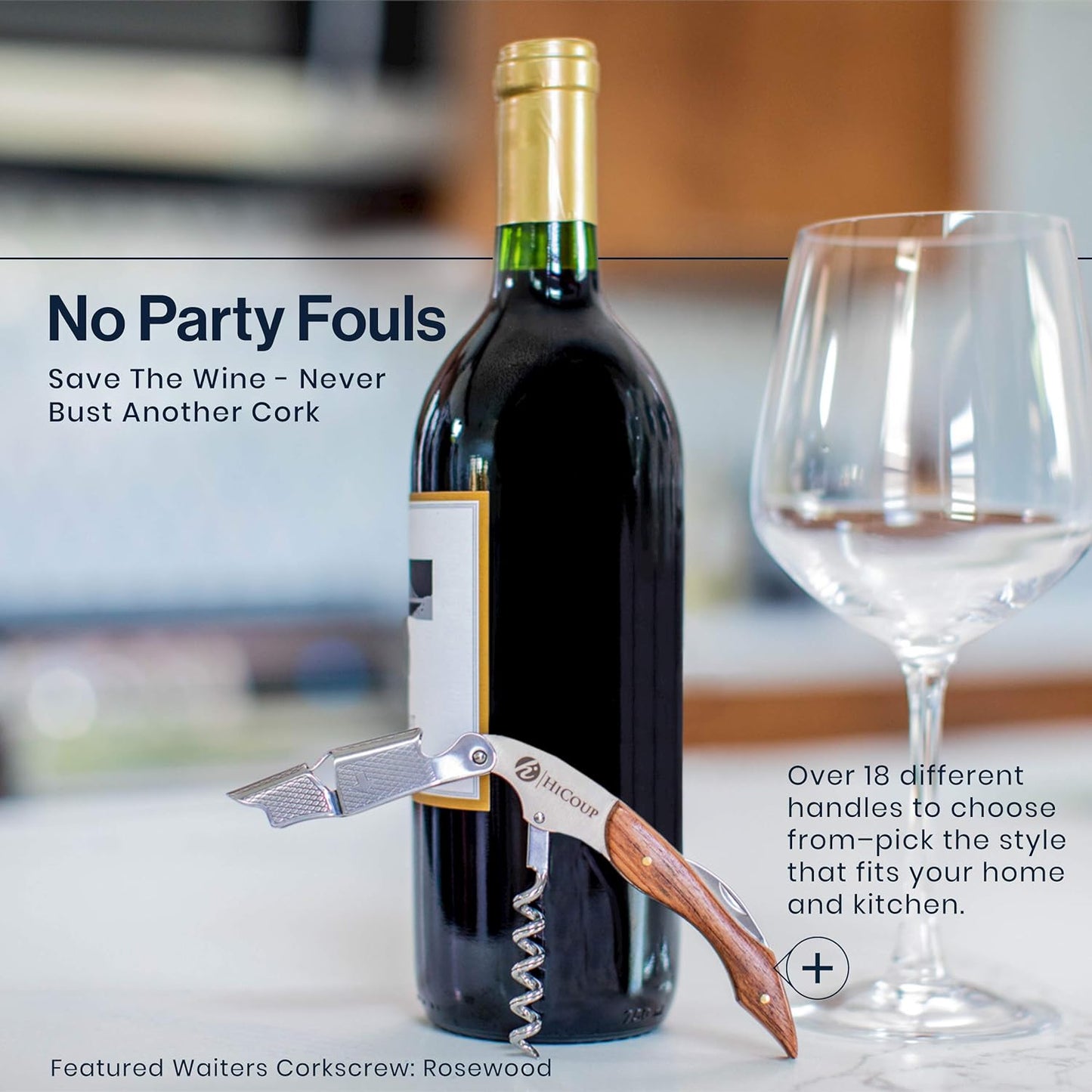 Hicoup Wine Opener - Professional Corkscrews for Wine Bottles w/Foil Cutter and Cap Remover - Manual Wine Key for Servers, Waiters, Bartenders and Home Use - Stainless Steel w/Moonstone Resin Inlay