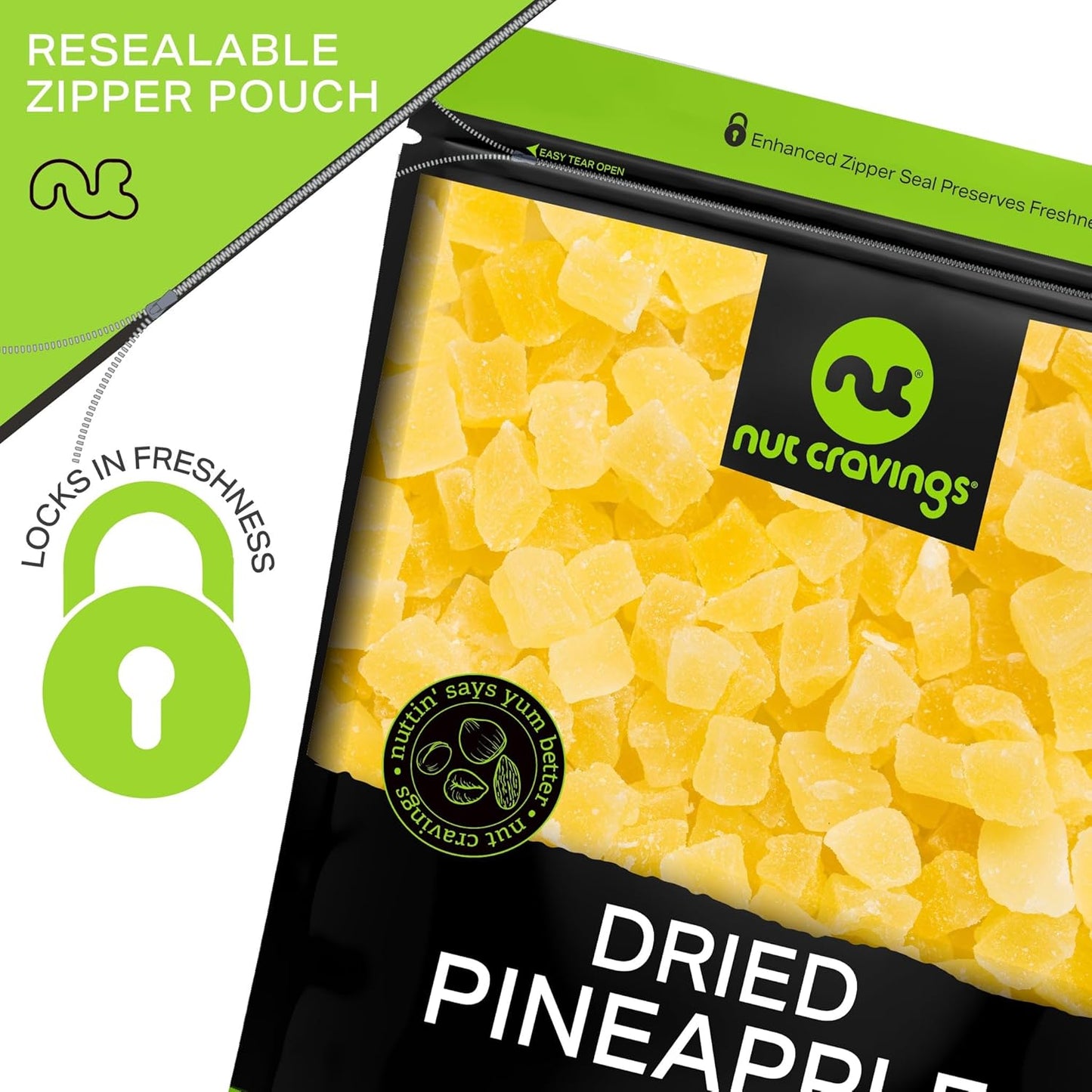 NUT CRAVINGS - Sun Dried Pineapple Chunks, Lightly Sweetened (48oz, 3 LB) Bulk Dry Fruits Packed Fresh in Resealable Bag - Sweet Healthy Snack, Naturally Grown, Vegan, Kosher