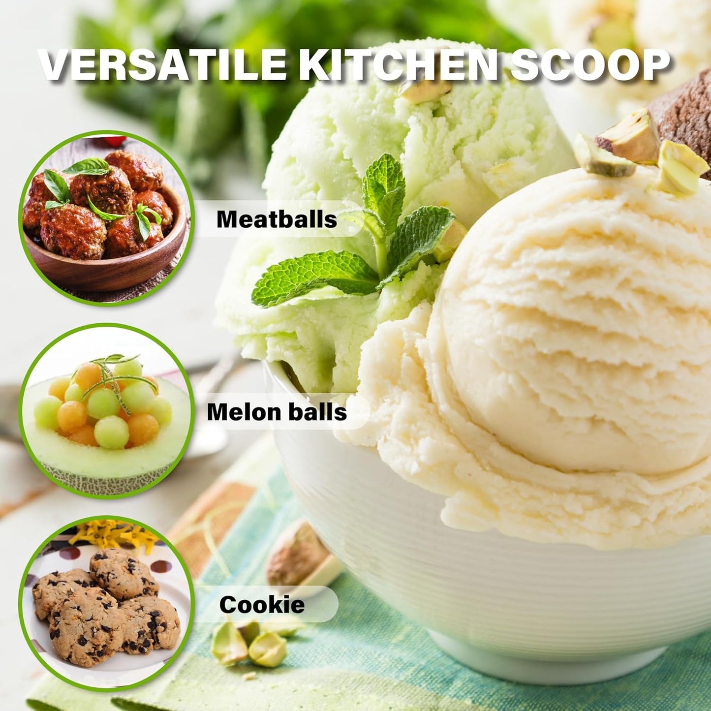 Cookie Scoop Set,1 Tablespoon Cookie Scoop for Baking, Size #60 Cookie Dough Scoop, 15 ml/ 0.5 oz Ice Cream Scoop, Acrylic Scoop, Comfortable Grip