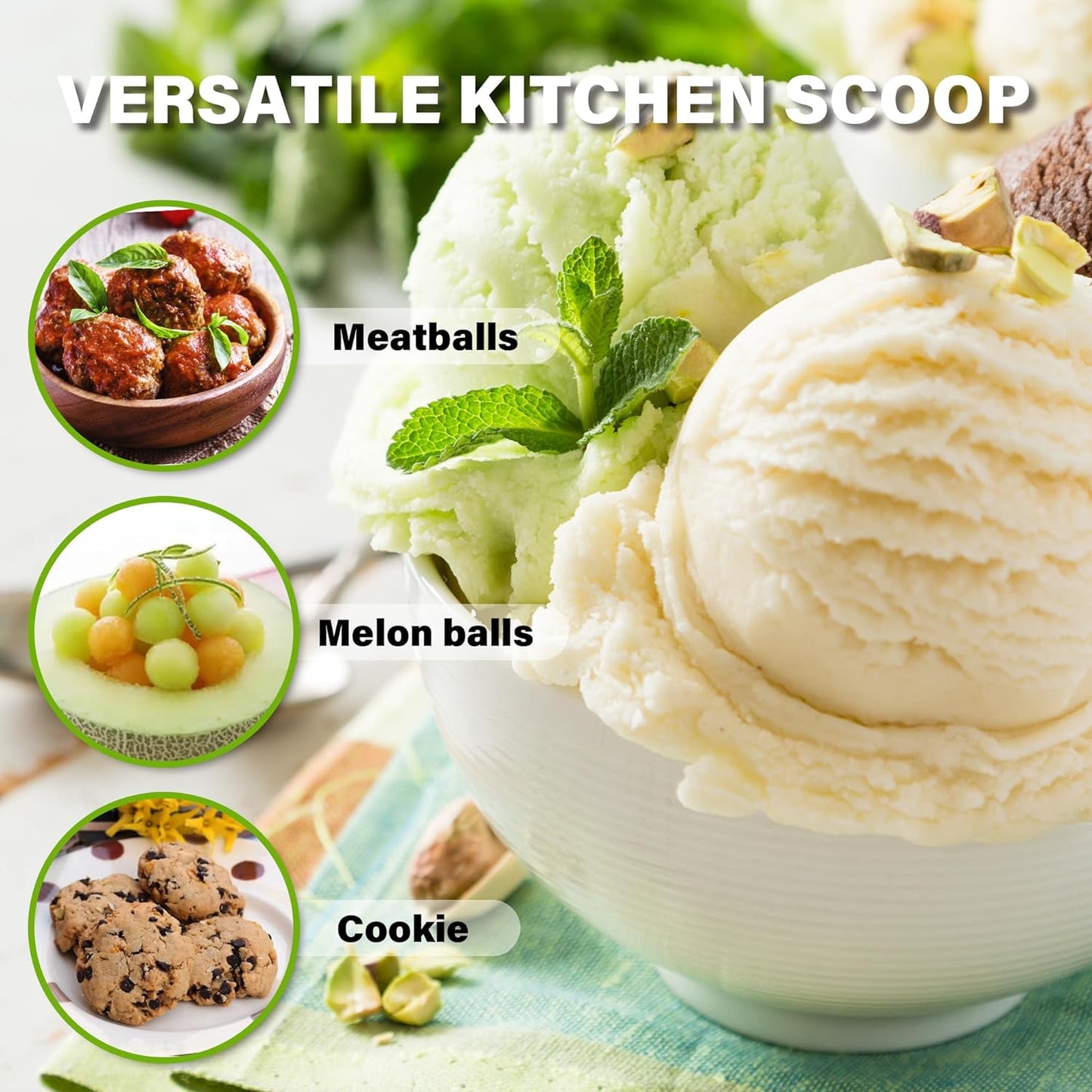 Ice Cream Scoop with Trigger, 6 Tbsp Cookie Scoop for Baking, 3 Oz Cookie dough Scooper, Large Ice Cream Scooper, Stainless Steel Portion Scoop, 90 ML