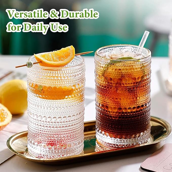 Vintage Hobnail Drinking Glasses Set of 8, 12 oz Highball Glasses & 10 oz Cocktail Glasses Set, Kitchen Water Glasses Cup, Bar Tumbler Glassware Set for Beer, Juice, Cocktail, Whiskey, Milk