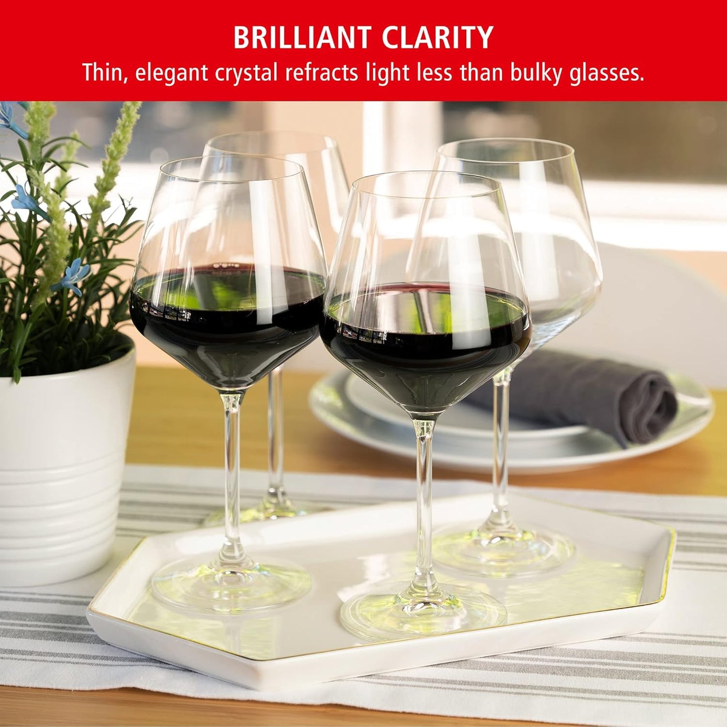 Spiegelau Style Burgundy Wine Glasses Set of 4 - European-Made Crystal, Classic Stemmed, Dishwasher Safe, Professional Quality Red Wine Glass Gift Set - 22.6 oz