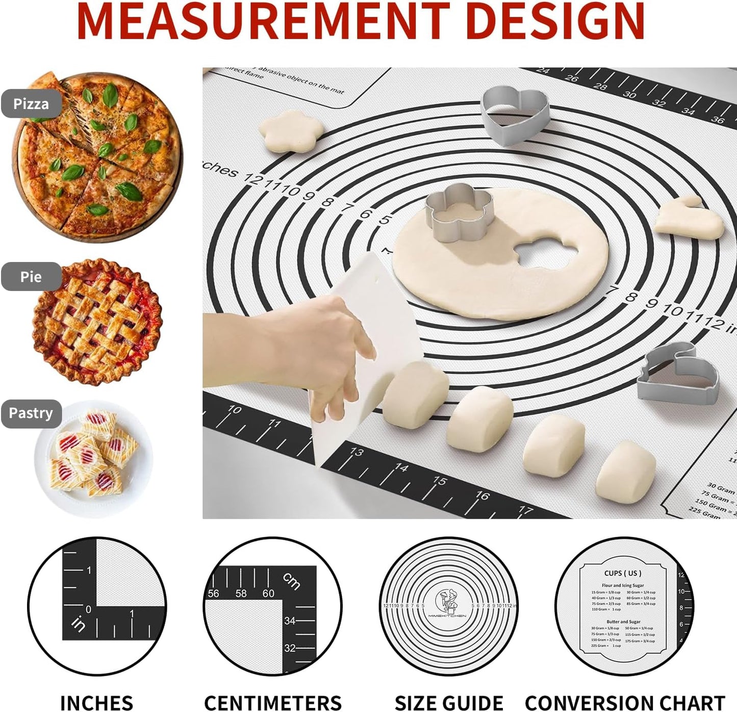 Silicone Dough Mat, Macaron Cookie Pizza Baking Mat for Oven, Non Stick Pastry Mat for Rolling Dough Non Slip, Bread Mat for Kneading, Reusable