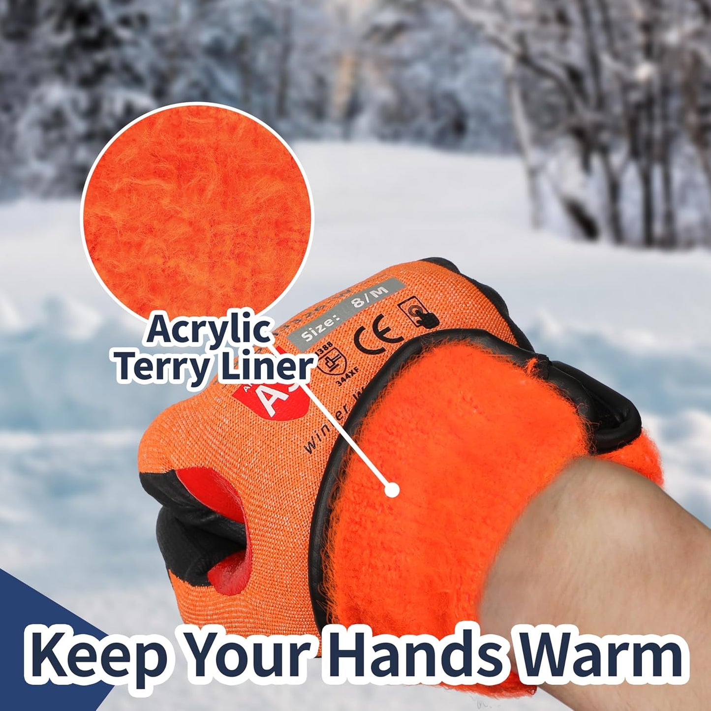FreezeGuard-X Winter Work Gloves for Men and Women, ANSI A9 Cut Resistant Gloves for Extreme Protection, Freezer Glove With Super Grip, Touchscreen, Thermal Insulated, Non PFAS, PM3326-W (M,1 Pair)