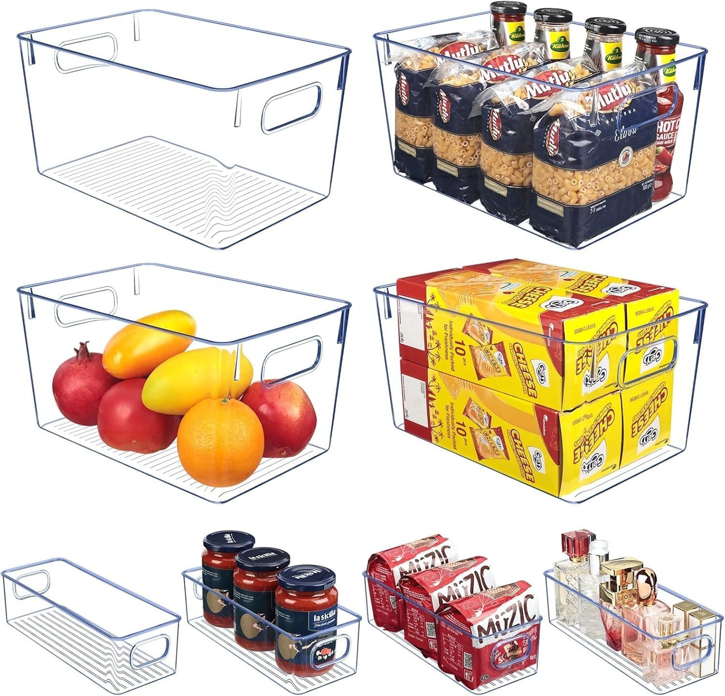 Set of 8 Clear Plastic Storage Bins, Pantry Organization and Storage, Transparent, Plastic, 4 Small + 4 Large