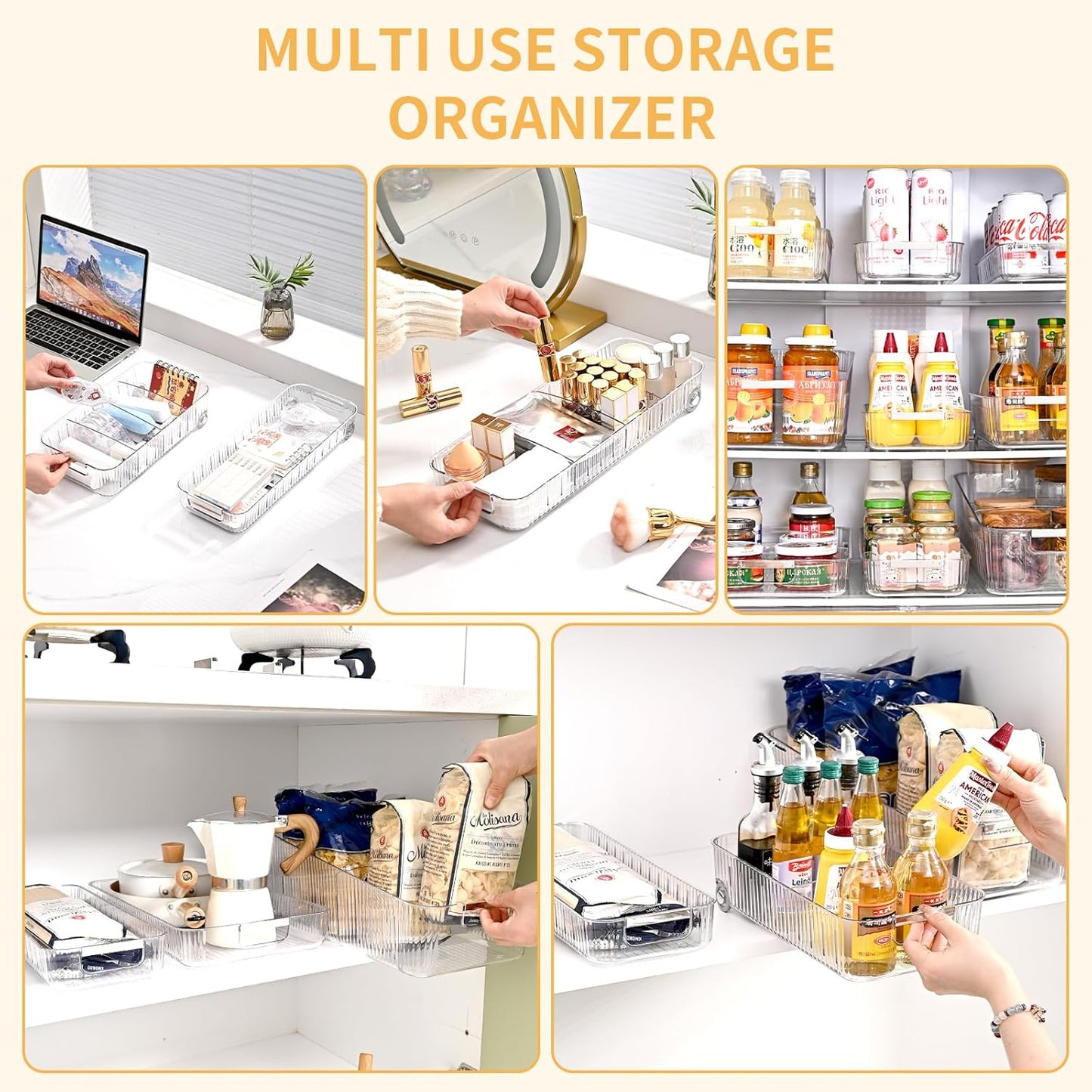 Refrigerator Organizers and Storage Roll Out Storage Bins Fridge Organizer with Wheels BPA-Free Clear Plastic Storage Bins Pantry Organizers and Storage 2 Pack