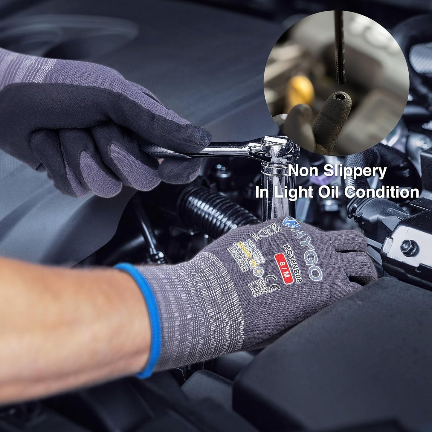 KAYGO Safety Work Gloves MicroFoam Nitrile Coated, 3 Pairs KG18NB,Seamless Knit Nylon Glove for Men and Women, Ideal for Automotive,Warehouse,Construction (X-Large,Gray)