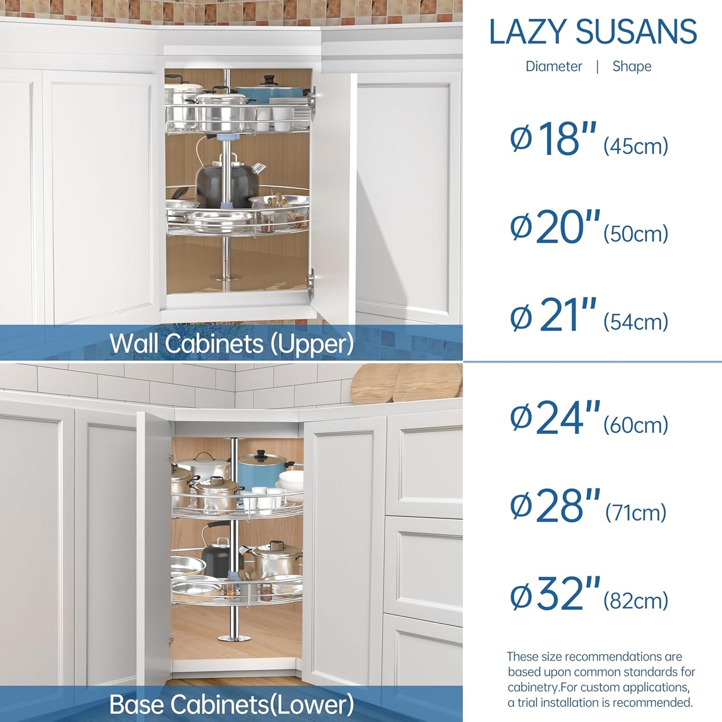 18" Lazy Susan Turntable for Cabinet - Corner Cabinet Organizer for Kitchen, Full Circle Corner Cabinet Lazy Susan Replacement Shelves Rotating Rack for Corner Base