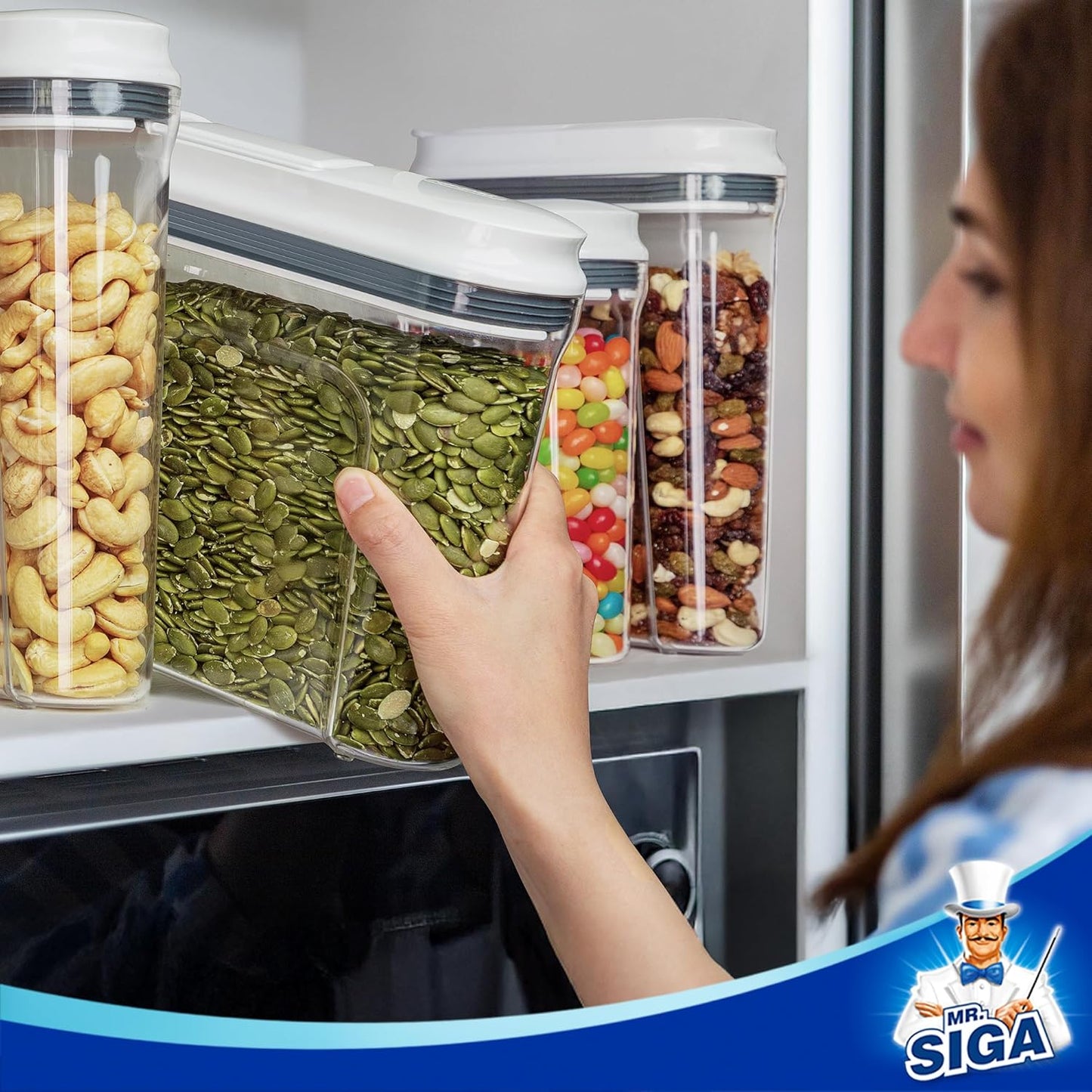 MR.SIGA Airtight Cereal Dispenser Set, Storage Containers for Dry Goods, Nuts, Beans, Snacks, BPA Free, 1.3 L / 1.37 Qt, Small, Clear, 2 Pack