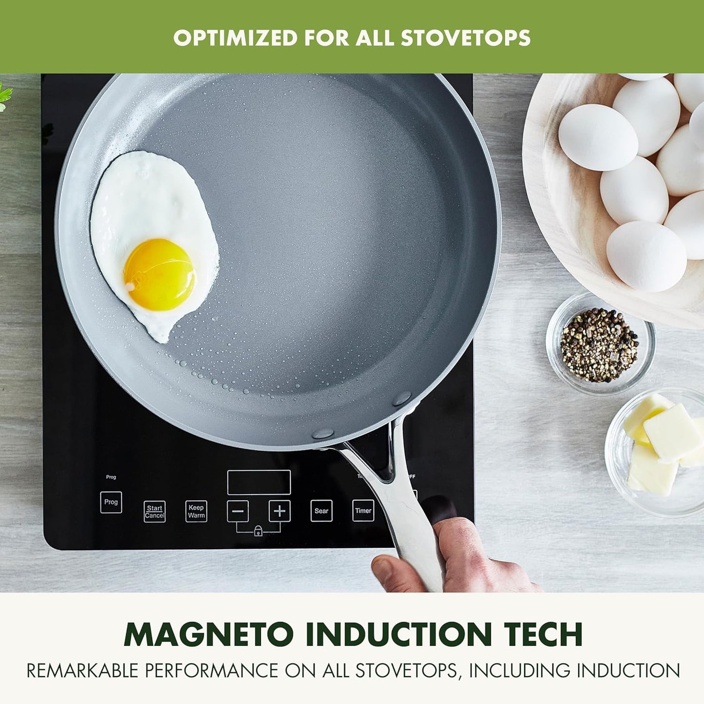 GreenPan Valencia Pro Hard Anodized Healthy Ceramic Nonstick 12" Frying Pan Skillet, PFAS-Free Cookware, Stainless Steel Handle, Induction Suitable, Dishwasher Safe, Oven Safe,