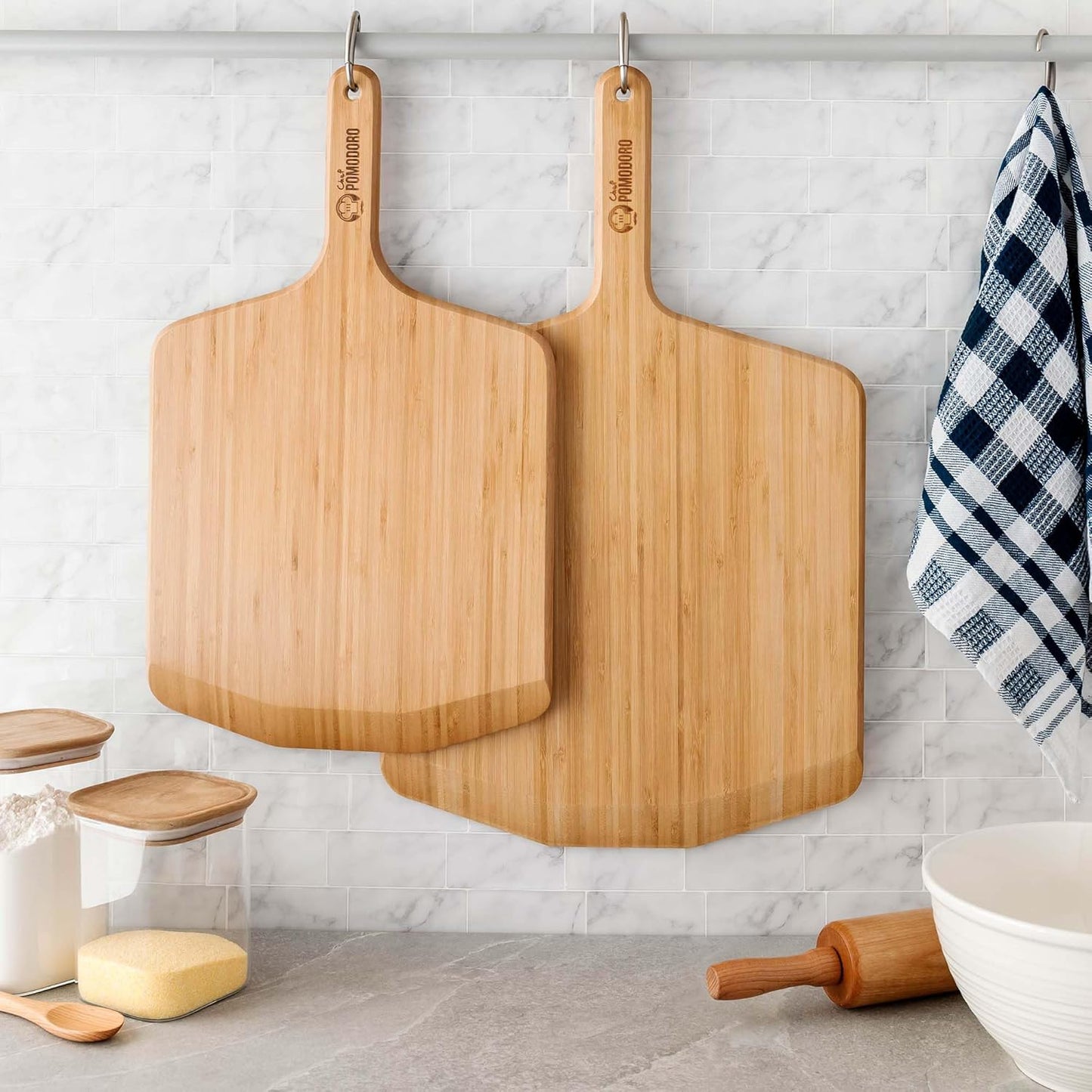 Chef Pomodoro 12-inch Bamboo Pizza Peel, Wooden Pizza Peel 12 Inch, Homemade Wood Pizza Peel with Handle, Pizza Oven Accessories, Spatula Gourmet