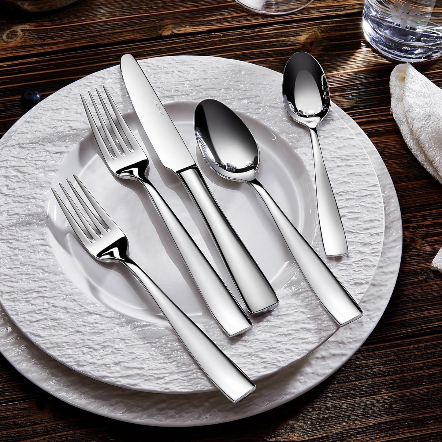 KEAWELL Premium 20/45/65 Piece Louis Silverware Set, 18/10 Stainless Steel, Service for 4/8/12, Fine Flatware Set, Dishwasher Safe (65)