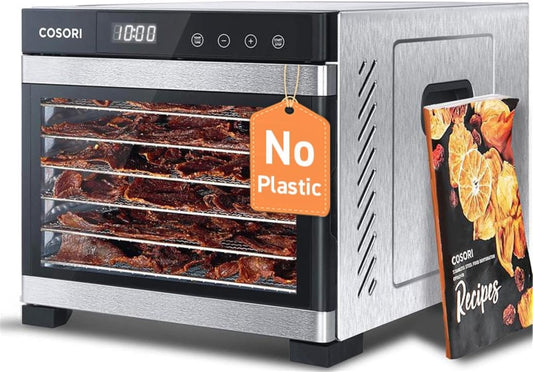 COSORI Food Dehydrator, Bigger Than 7 Trays With Large 6.5" Drying Space, 600W Power Saves More Time Than 480W, 165°F Dehydrated Dryer for Jerky, Dog Treats, Herbs, Meat, Fruit, and Yogurt, Silver