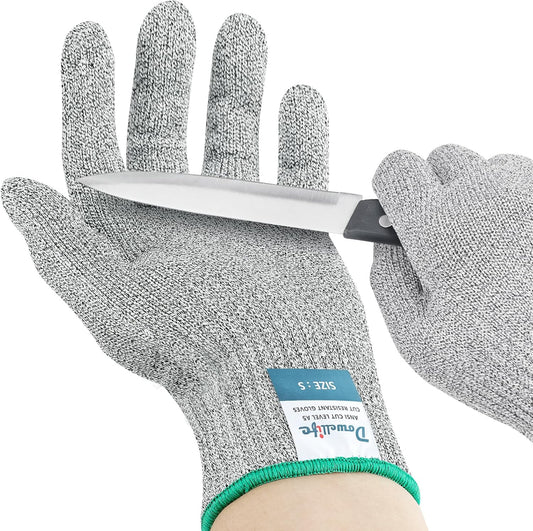 Dowellife Soft Level 9 Cut Resistant Gloves Food Grade, Steel Wire Mixed Kitchen Safety Gloves for Chef Oyster Shucking Mandoline Knife Butcher Meat Cutting Carving (Large)