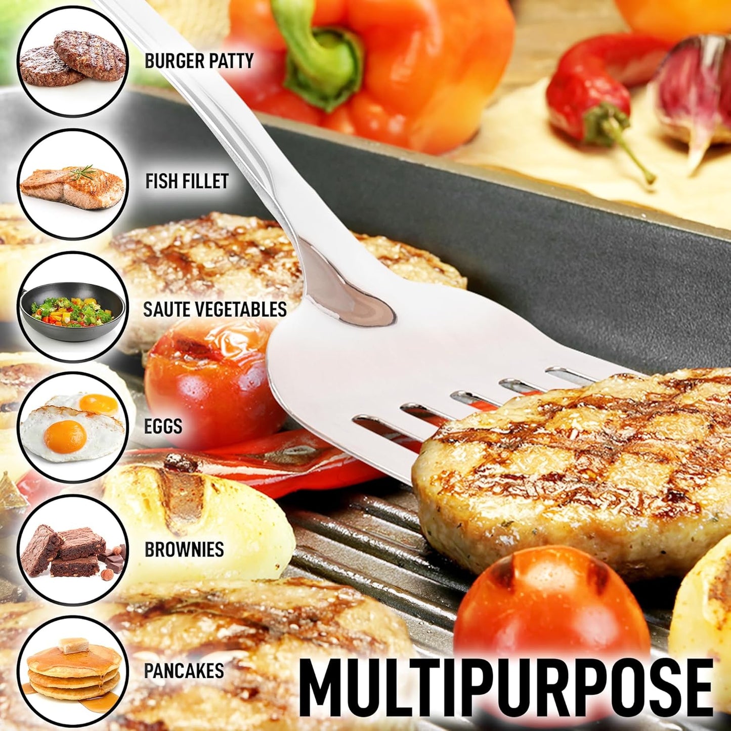Zulay Kitchen Stainless Steel Metal Spatula – Lightweight, Strong & Durable Metal Turner – Easy to Use, Comfortable Grip, Heat Resistant & Dishwasher Safe – Perfect for Home Cooks & Chefs (14.8")