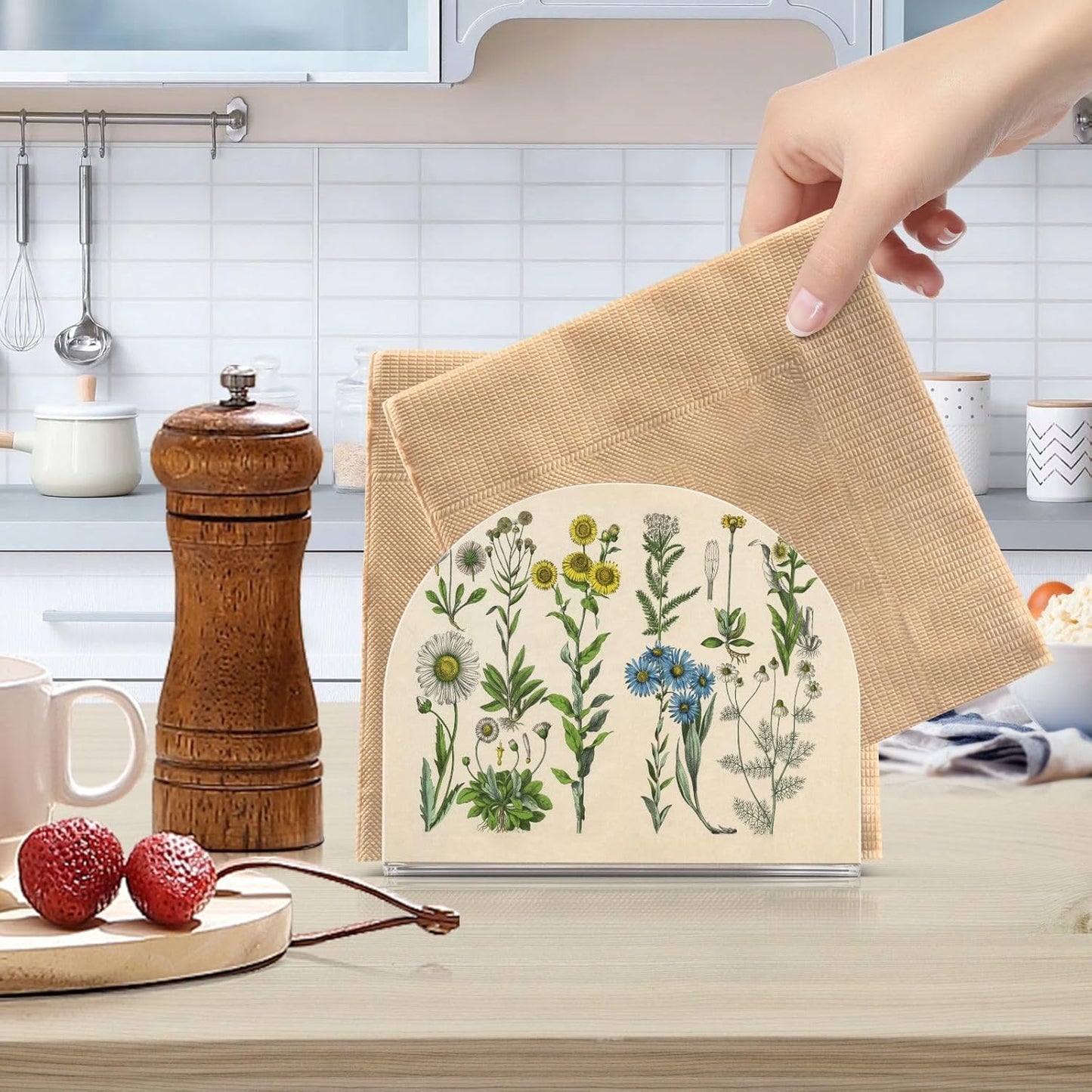 Herbs Botanical Plants Napkin Holder for Table Paper Napkins Holder Acrylic Tissue Dispenser Kitchen Dining Room Bathroom Party Car Decor