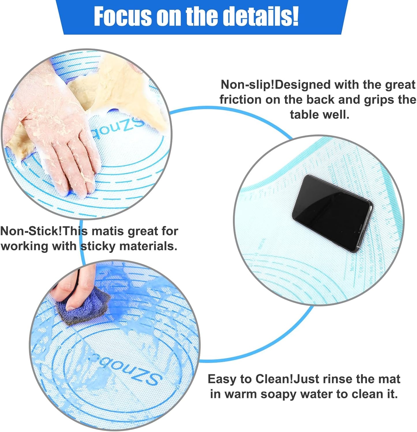 Silicone Pastry Mat 26'' By 34'' Extra Large Baking Mat with Measurements for Dough Rolling, Kneading Board, Kitchen Counter Mats for Dough, Pastry, Fondant, Pie Crust, Cookies, Bread, Pasta, Pizza