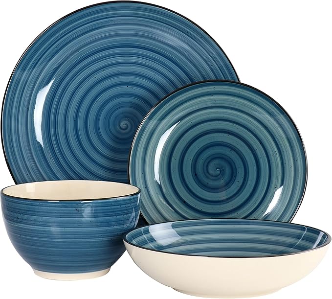 Elama Gia 24 Piece Stoneware Dinnerware Set (Dark Blue)