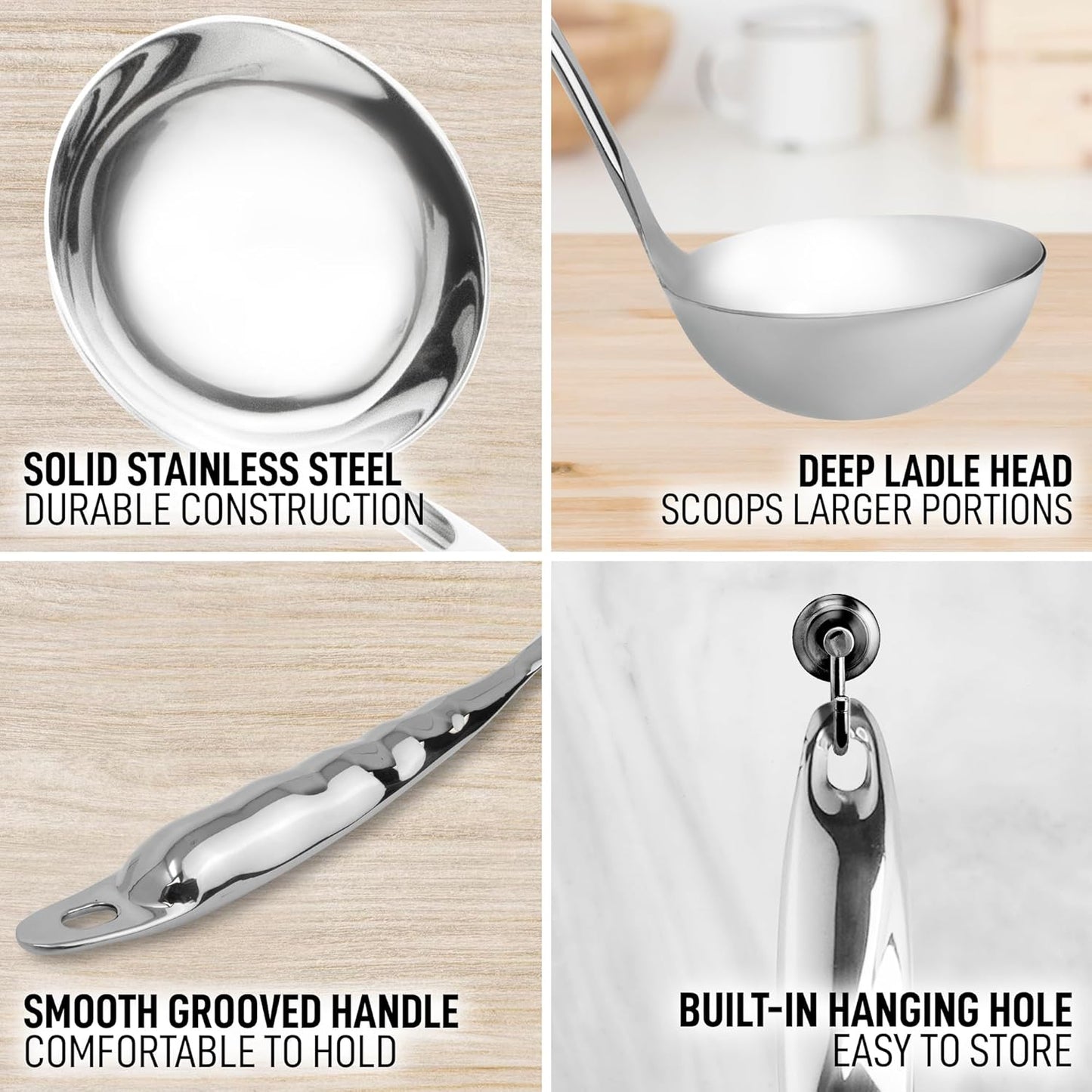 Zulay Kitchen Stainless Steel Cooking Utensil - Stainless Steel Kitchen Utensil, Durable Kitchen Gadgets, Metal Kitchen Accessories, Easy to Clean Kitchen Tools - 13 inch Soup Ladle