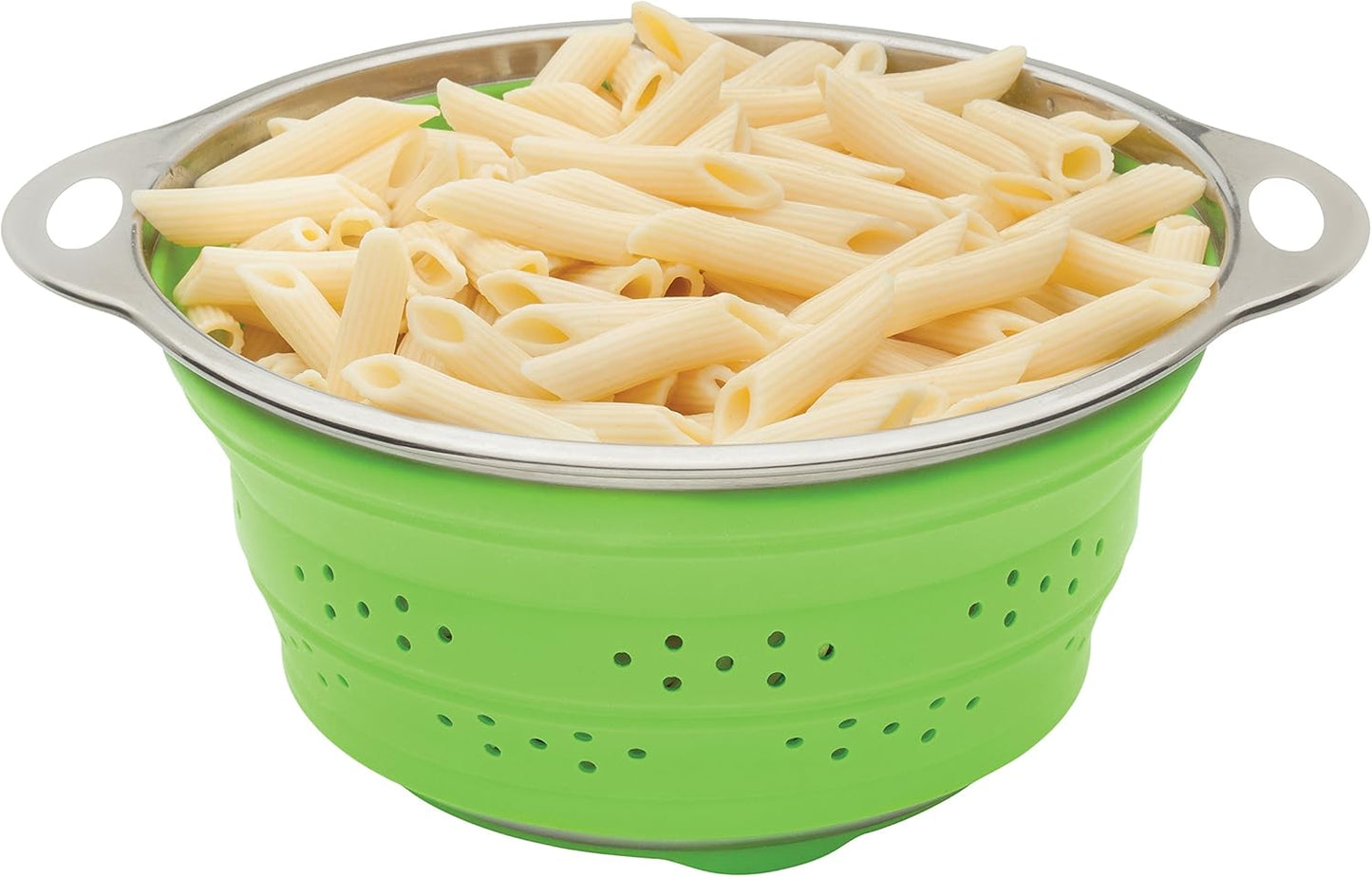 HIC Kitchen Collapsible Colander, Silicone and 18/8 Stainless Steel, 3-Quart