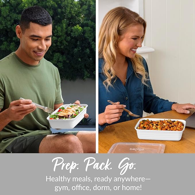 Bentgo 20-Piece Lightweight, Durable, Reusable BPA-Free 1-Compartment Containers - Microwave, Freezer, Dishwasher Safe - White