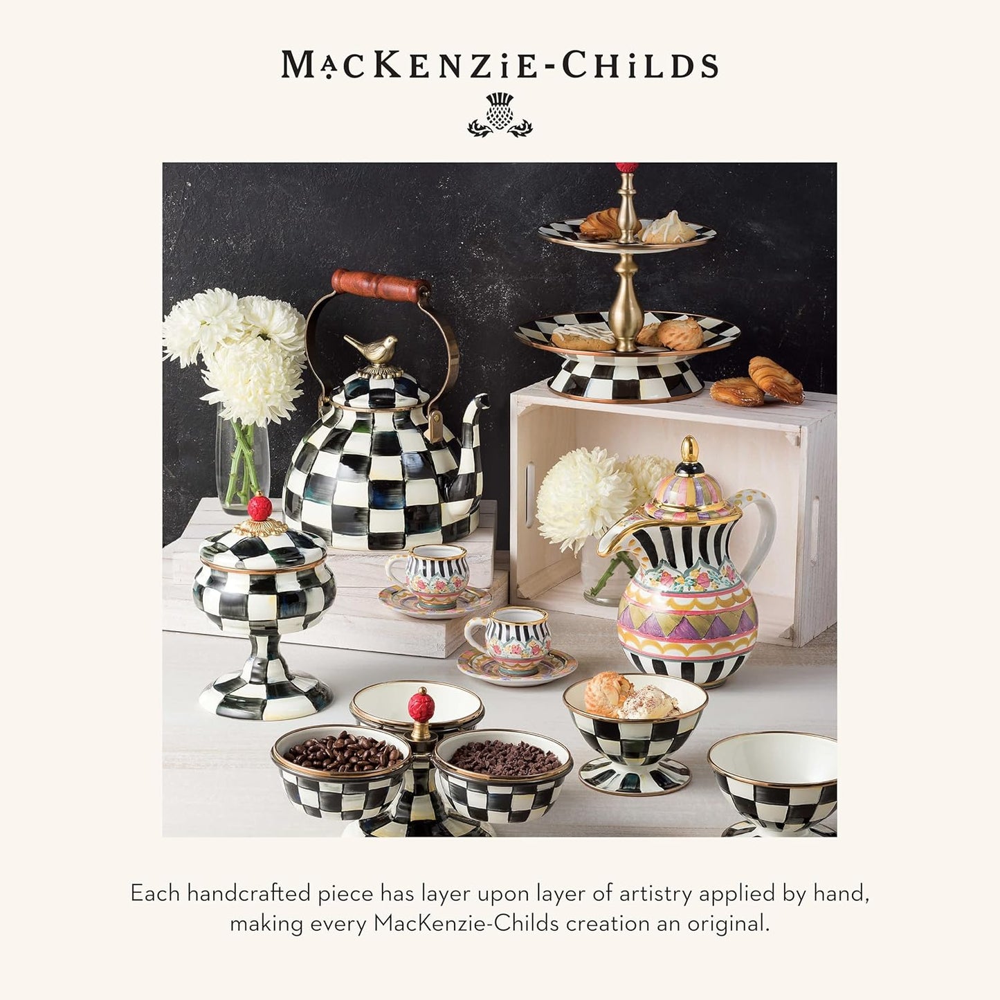 MACKENZIE-CHILDS Enamel Everyday Bowl, Serving Bowl for Entertaining, Medium, Black-and-White Courtly Check, Set of 1