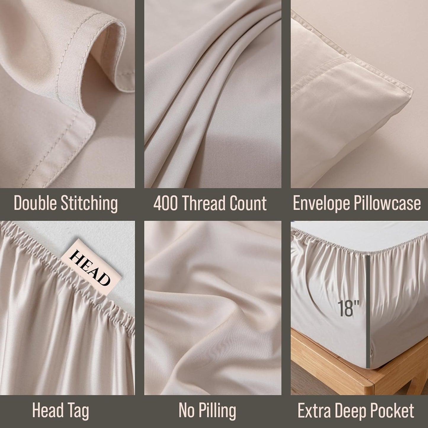 Bella Coterie Luxury Bamboo Viscose Queen Size Sheet Set | 100% Organically Grown | Ultra Soft | Cooling for Hot Sleepers | 18" Deep Pocket [Dune]