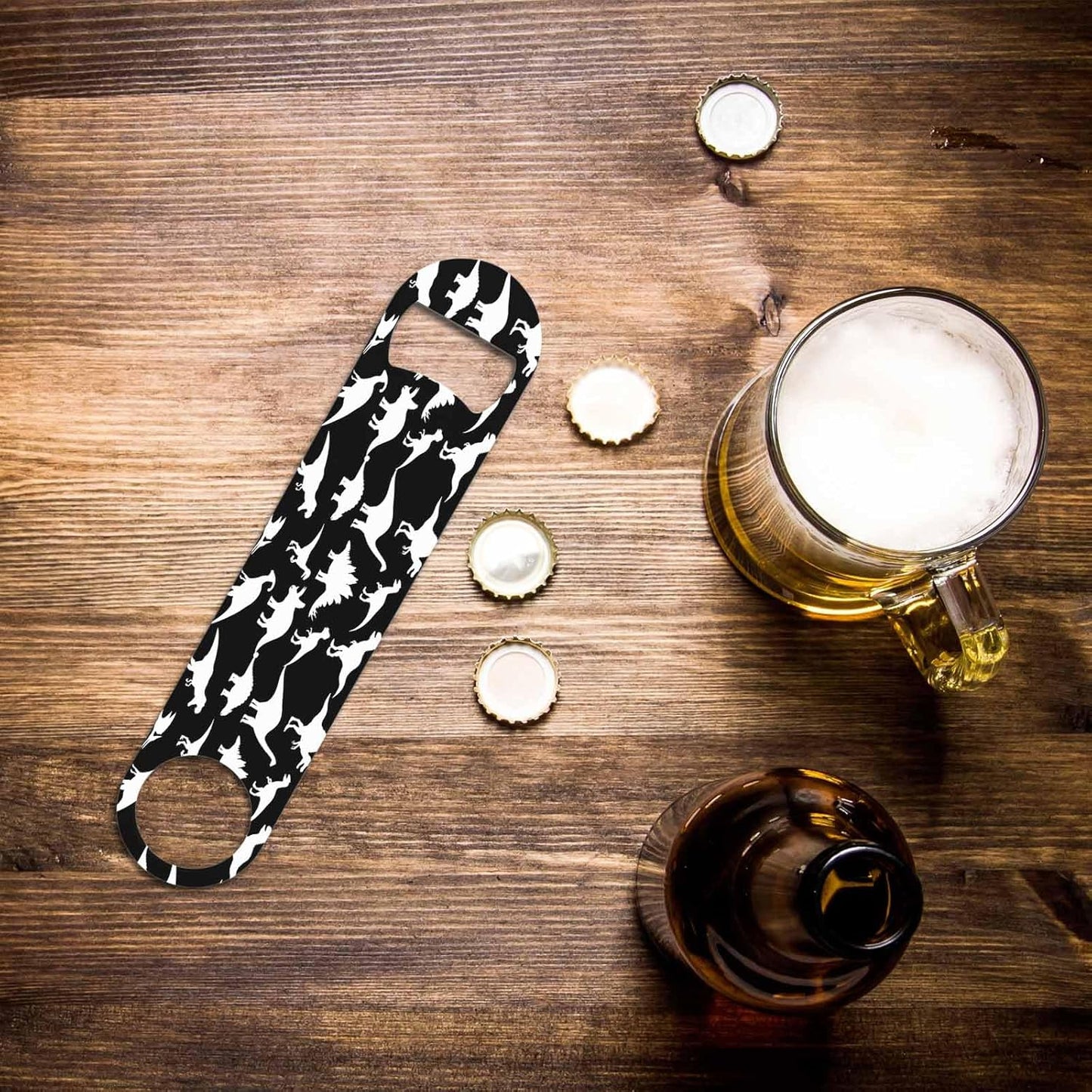 Dinosaurs Stainless Steel Bottle Opener Black Dinosaur Silhouette Triceratops Shadow Raptor Tyrannosaurus Flat Beer Bottle Opener Keychain for Home Kitchen Bar Restaurant Party Birthday Gift