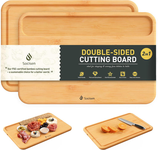 Bamboo Cutting Board Natural Non Toxic Chopping Wood Cutting Board With Juice Grooves Knife-Friendly Finish For Versatile Kitchen Use Ideal Charcuterie & Chopping Large Multi-Use New Home Must Haves